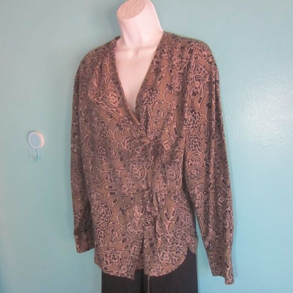 ALC Womens Size M Tie Front Wrap Blouse Olive Green Floral Lightweight Cotton - Picture 4 of 9
